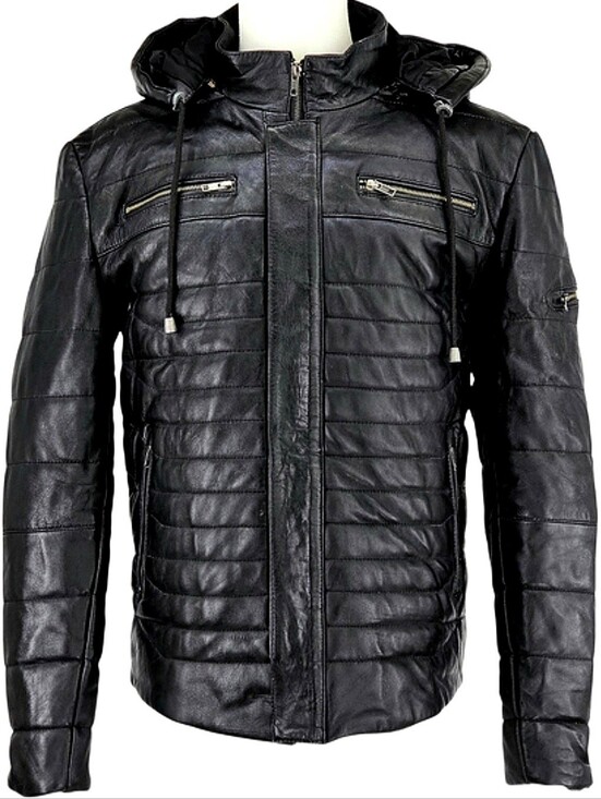 Smart Range Leather Other - Techno Moto Smart Range Leather Puffer Jacket Men’s L/XL Black Hooded Quilted...